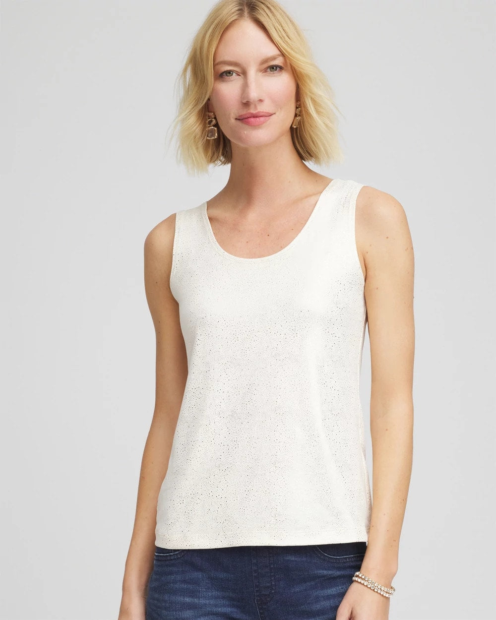 Chico's Foiled Microfiber Tank ENGLISH CREAM