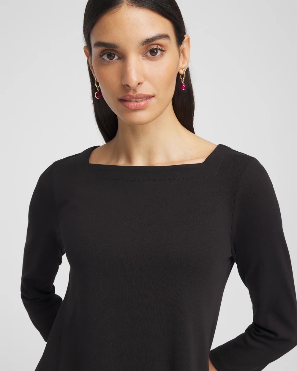 Chico's Pima Cotton Square-Neck Tunic BLACK
