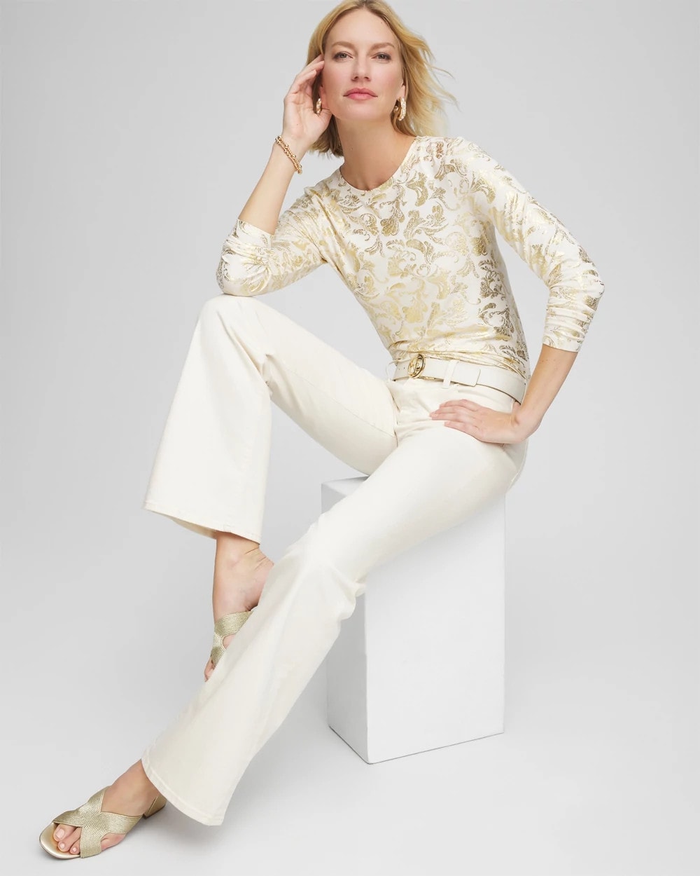 Chico's Touch of Cool™ Foiled Layering Tee ECRU