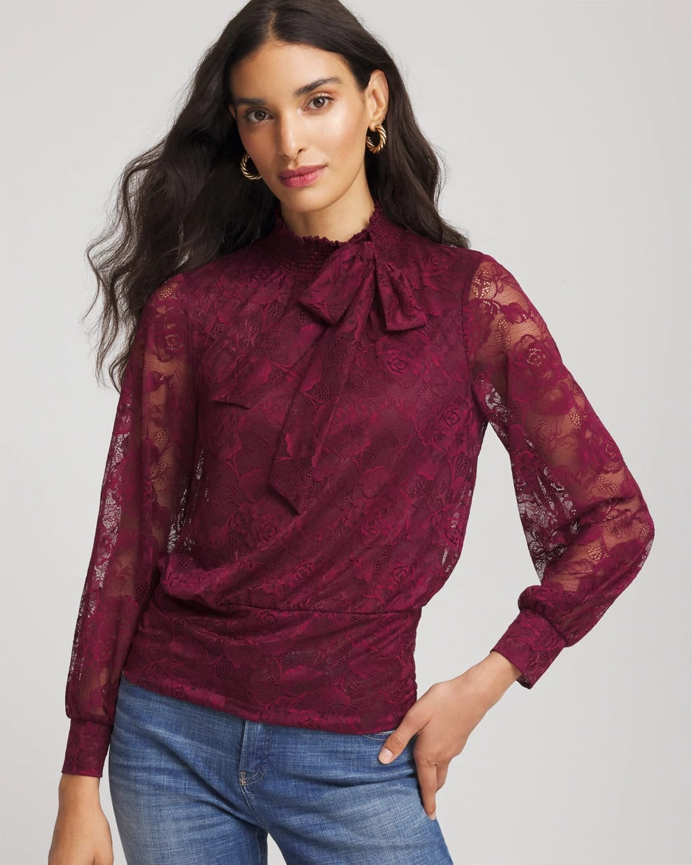 Chico's Tie-Neck Banded-Bottom Top DEEP CHIANTI