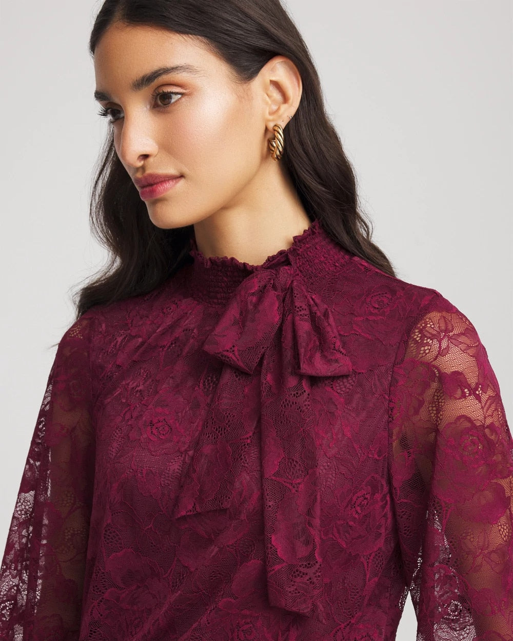 Chico's Tie-Neck Banded-Bottom Top DEEP CHIANTI