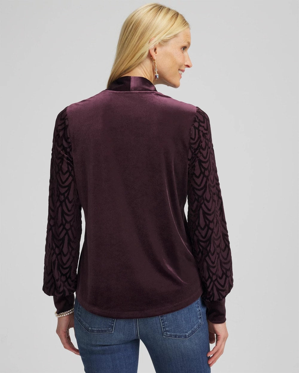 Chico's Art Deco Velvet Burnout Top NIGHT BLOOM