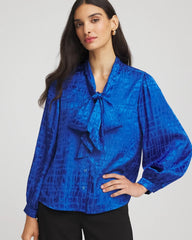 Chico's Jacquard Tie-Front Blouse COBALT STONE