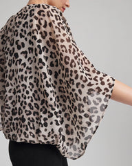Chico's Travelers™ Animal-Print Bubble-Hem Chiffon Blouse DEEP TAUPE