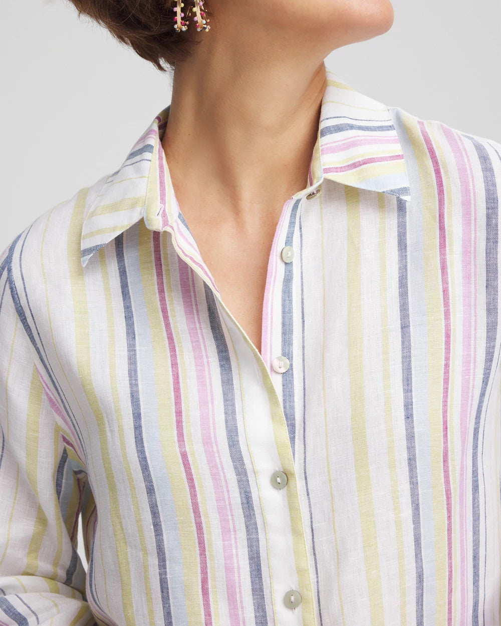 Chico's No Iron™ Multi Stripe Linen Shirt LAVENDER SKIES