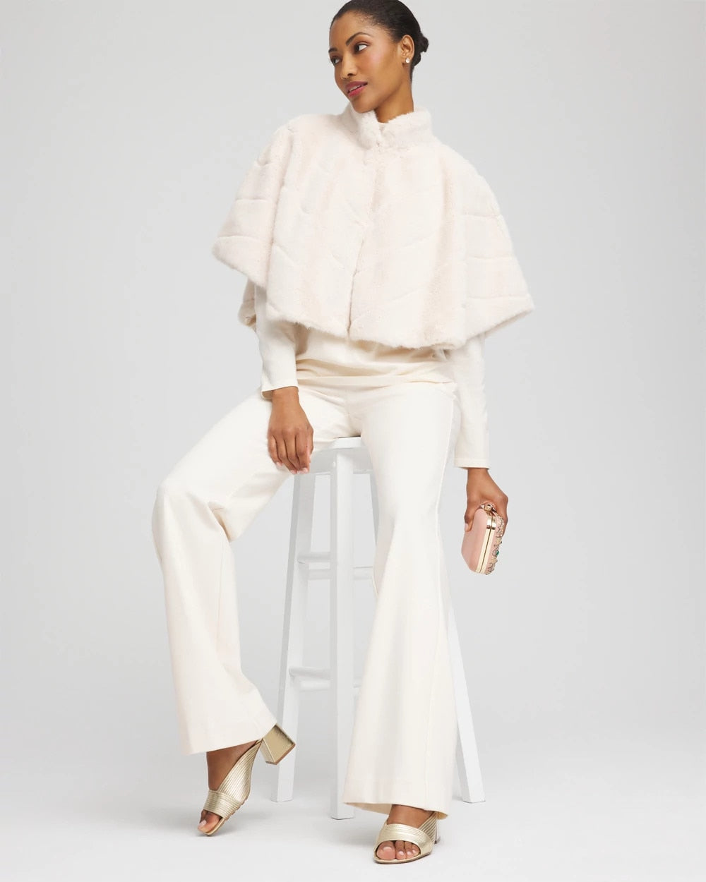 Chico's Faux Fur Funnelneck Capelet ENGLISH CREAM