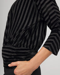 Chico's Velvet Burnout Stripe Banded-Bottom Top BLACK