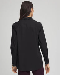 Chico's Tonal Jewels Poplin Shirt BLACK