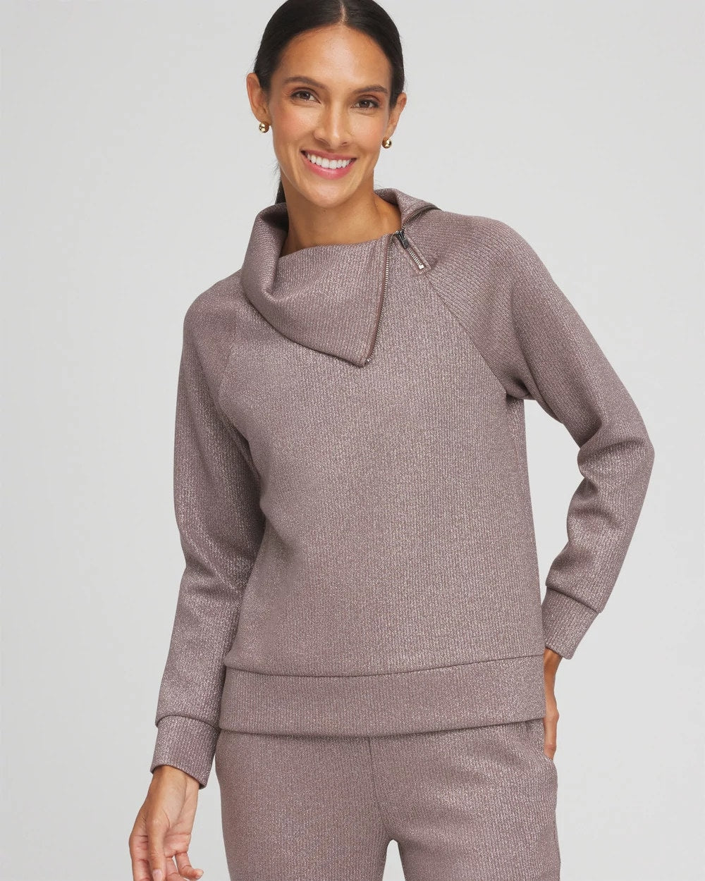 Chico's Zenergy® Sparkle Popover Top WALNUT