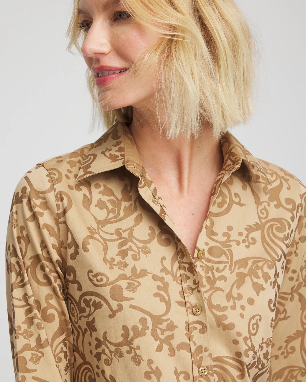 Chico's No Iron™ Jacquard Scrolls  Shirt GOLD