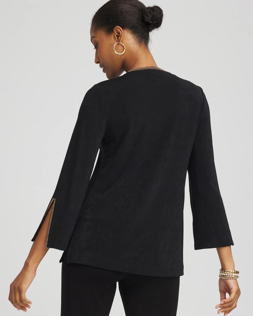 Chico's Travelers™ Embellished V-Neck Flutter Sleeve Tunic TRAVELERS BLACK