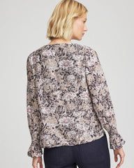 Chico's Bloom Crinkle Bodre Top GRAPHITE GRAY