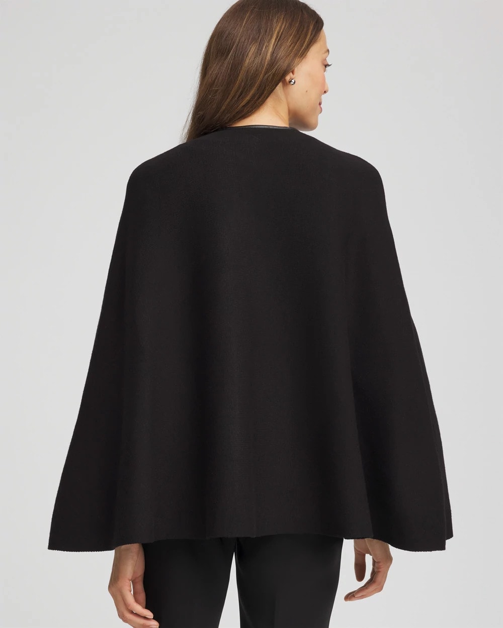 Chico's Faux Leather Trim Cape BLACK