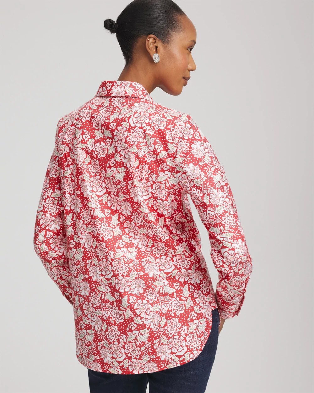 Chico's No Iron™ Long-Sleeved Folklore-Floral Shirt FOLKLORIC RED