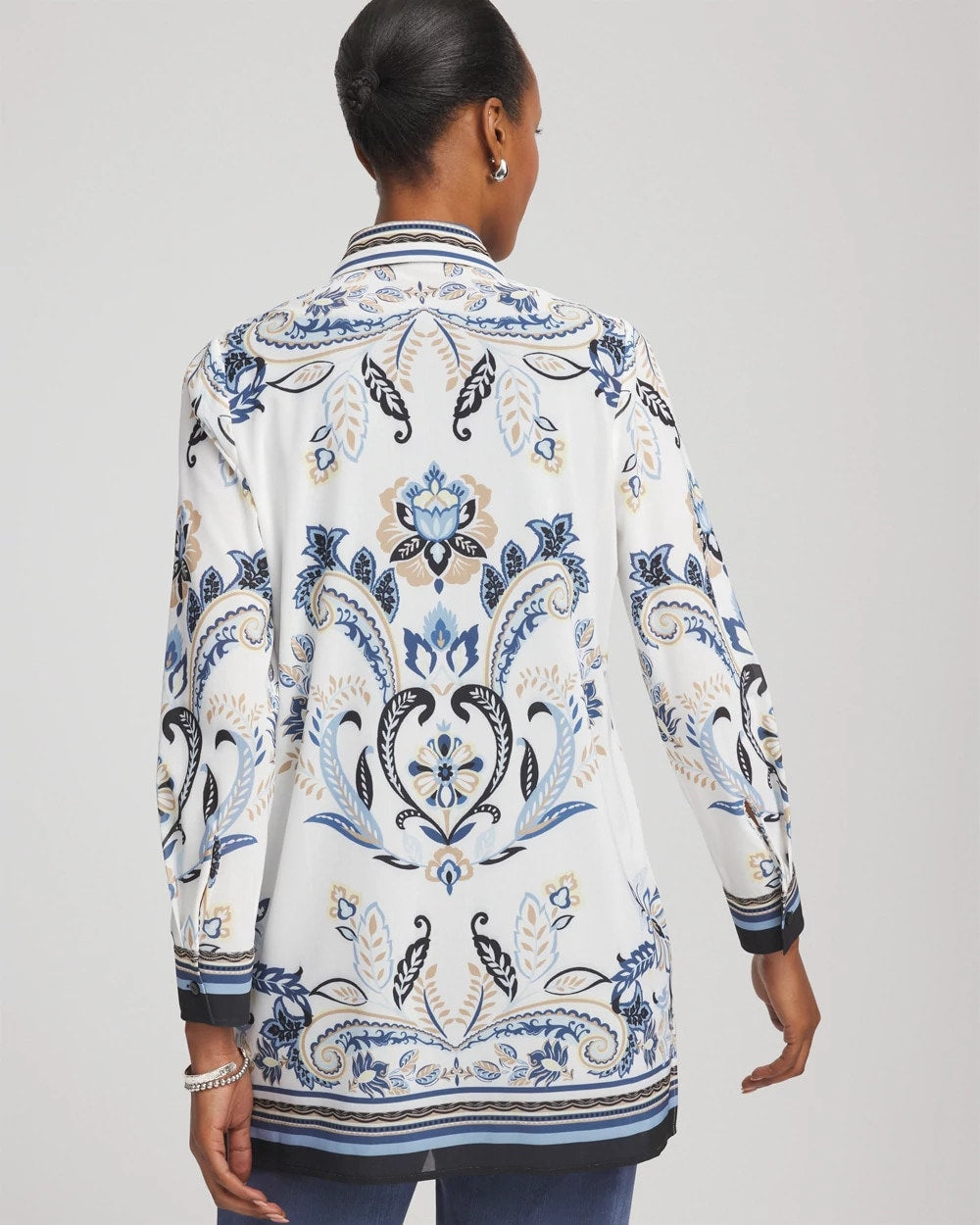 Chico's Travelers™ Collection Paisley Mesh Shirt Jacket CANYON BLUE