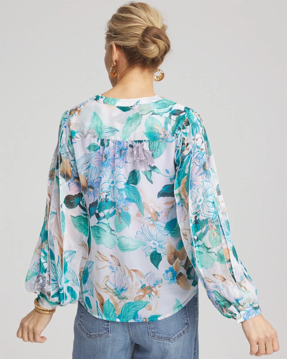 Chico's Georgette Billow Sleeved Blouse PARADISO BLUE