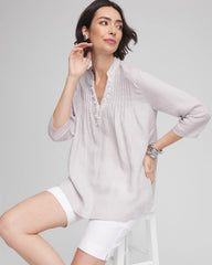 Chico's Embellished Linen Kurta Tunic DOVE GRAY