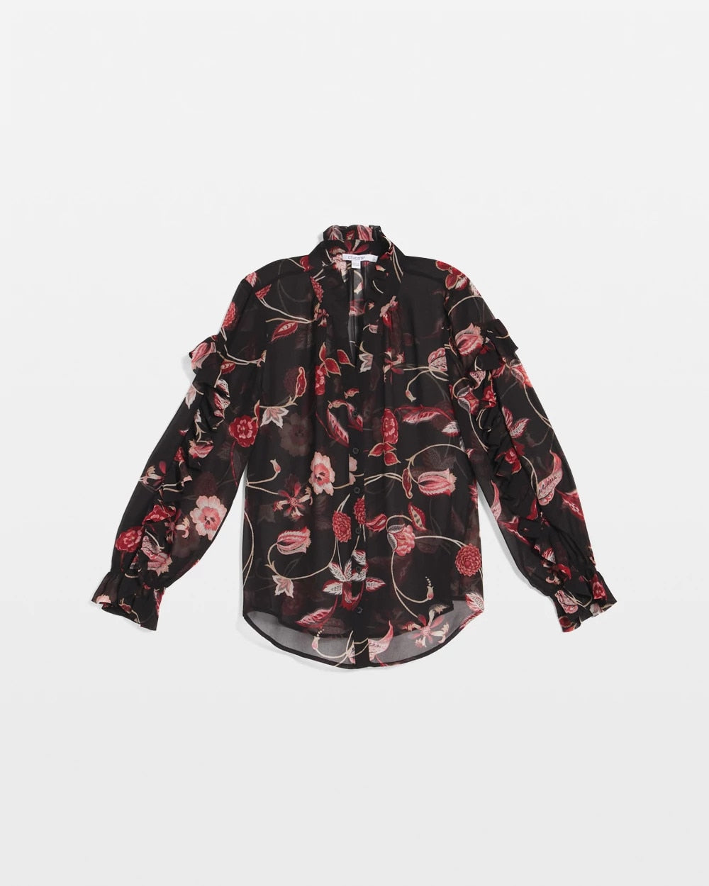 Chico's Georgette Celtic Blooms Blouse BLACK