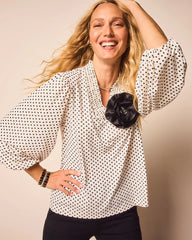 Chico's Bubble-Sleeve Smocked Top ENGLISH CREAM