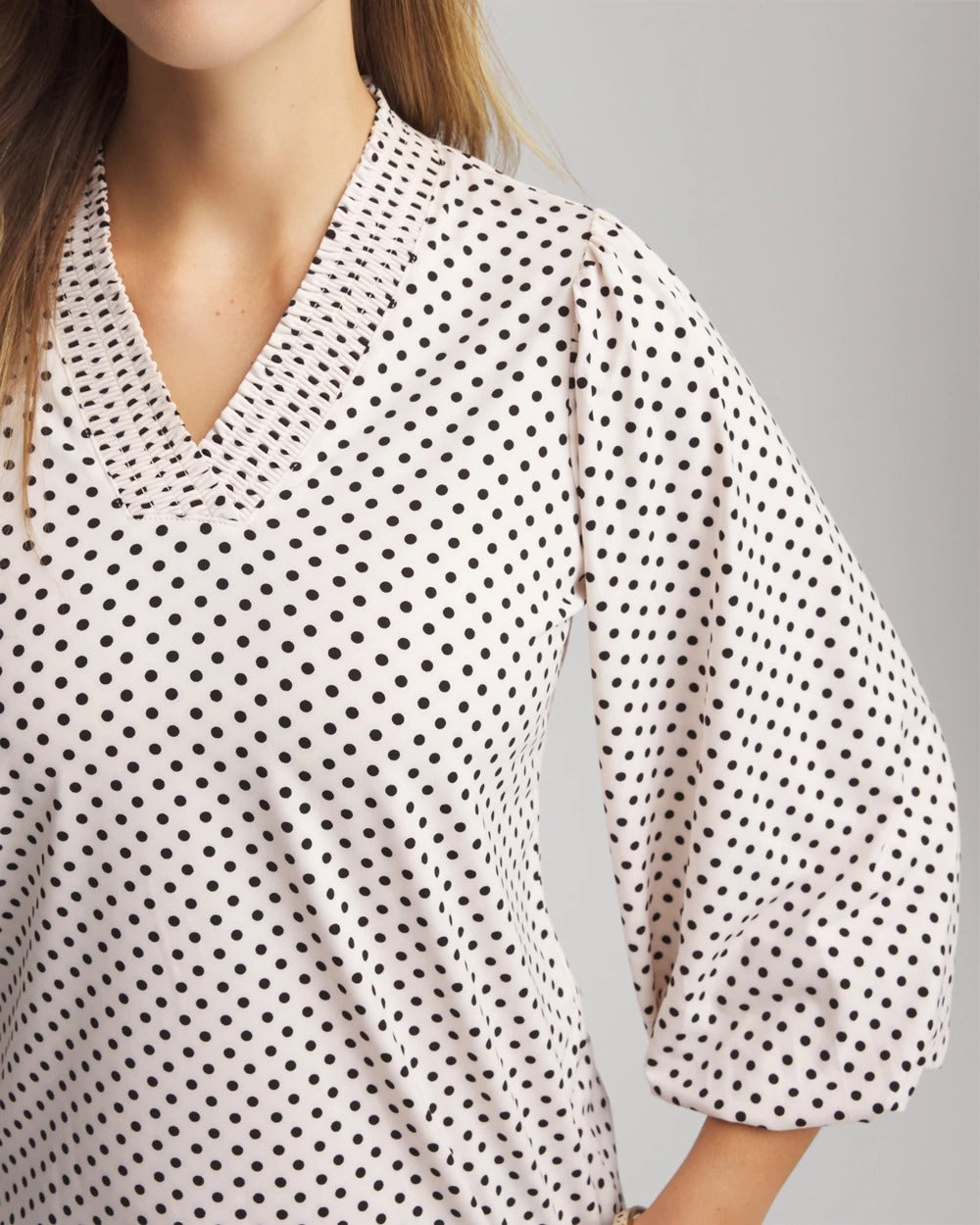 Chico's Bubble-Sleeve Smocked Top ENGLISH CREAM