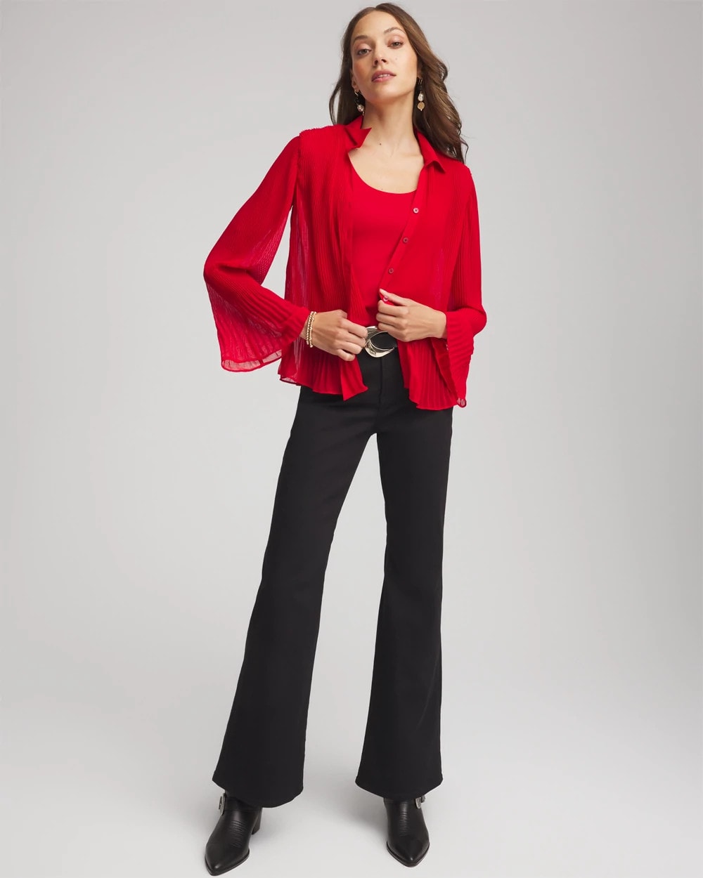 Chico's Pleated Georgette Blouse CARMINE RED