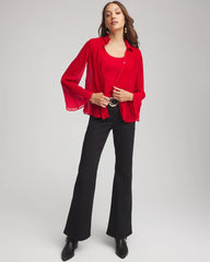 Chico's Pleated Georgette Blouse CARMINE RED