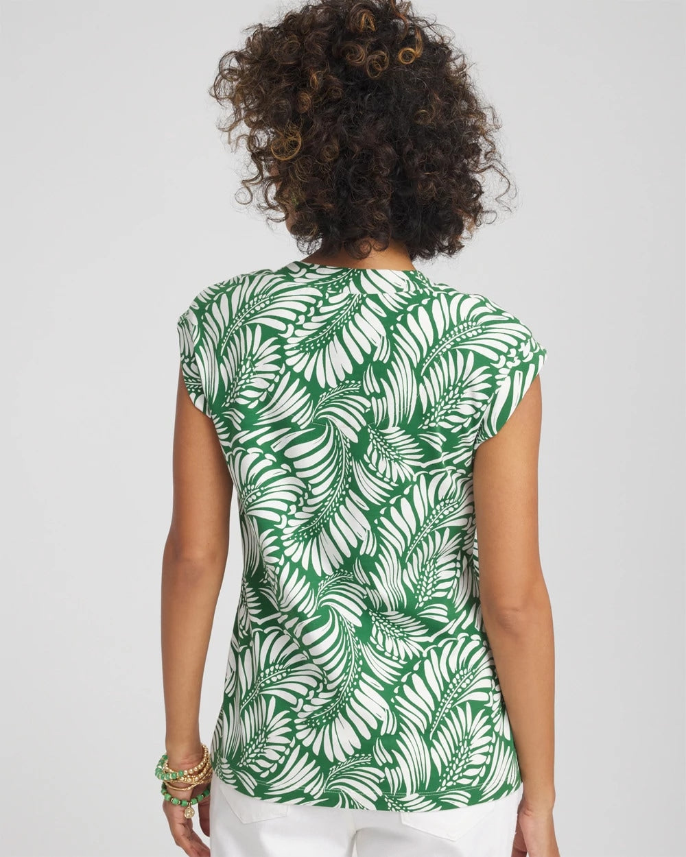 Chico's Palm-Frond-Print Cap-Sleeve Top PALM LEAF
