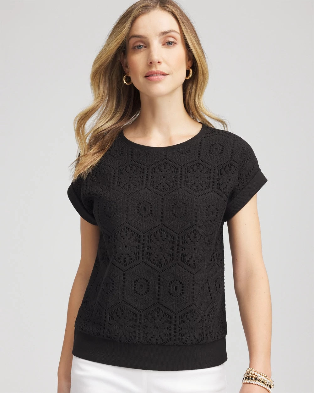 Chico's Crocheted Cotton-Blend Shirt BLACK