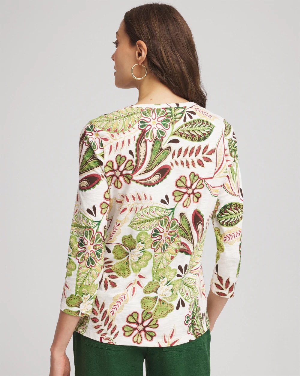 Chico's Tropical Cotton Slub Henley Shirt ECRU