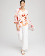 Chico's Tropical Floral 3/4 Sleeve Tee ORANGE TANGO