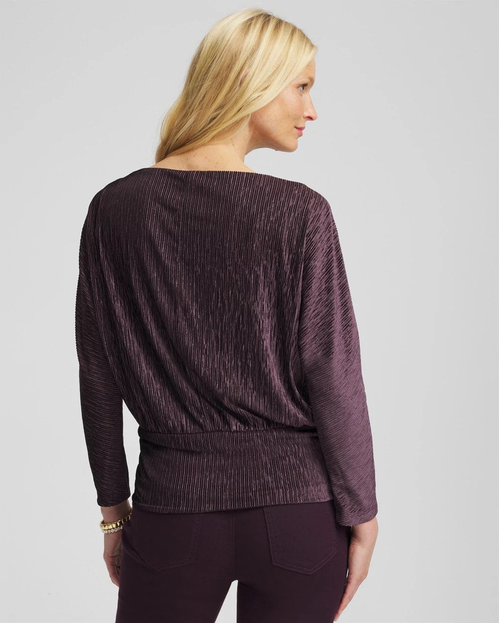Chico's Crinkle Velvet Banded-Bottom Top NIGHT BLOOM