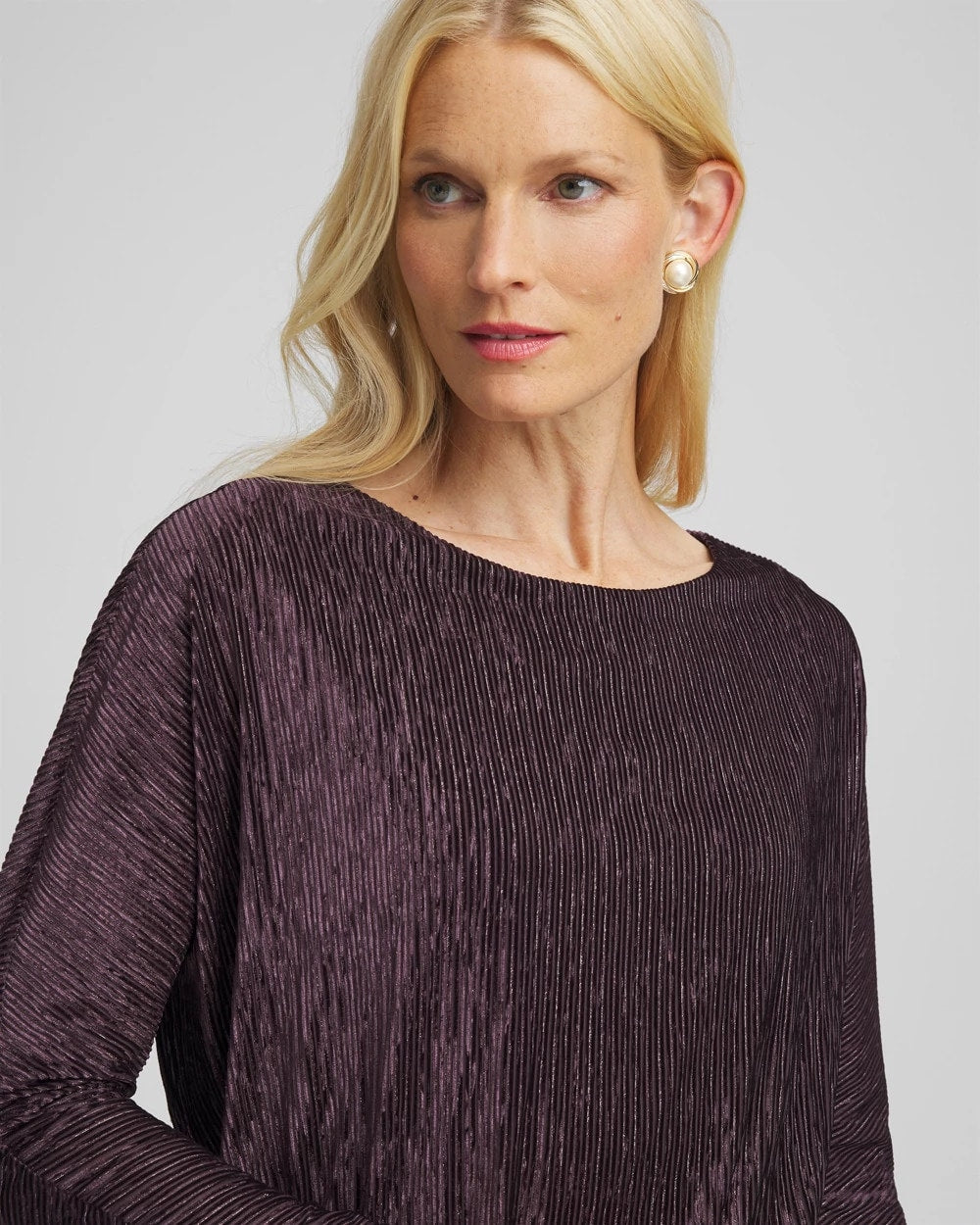 Chico's Crinkle Velvet Banded-Bottom Top NIGHT BLOOM