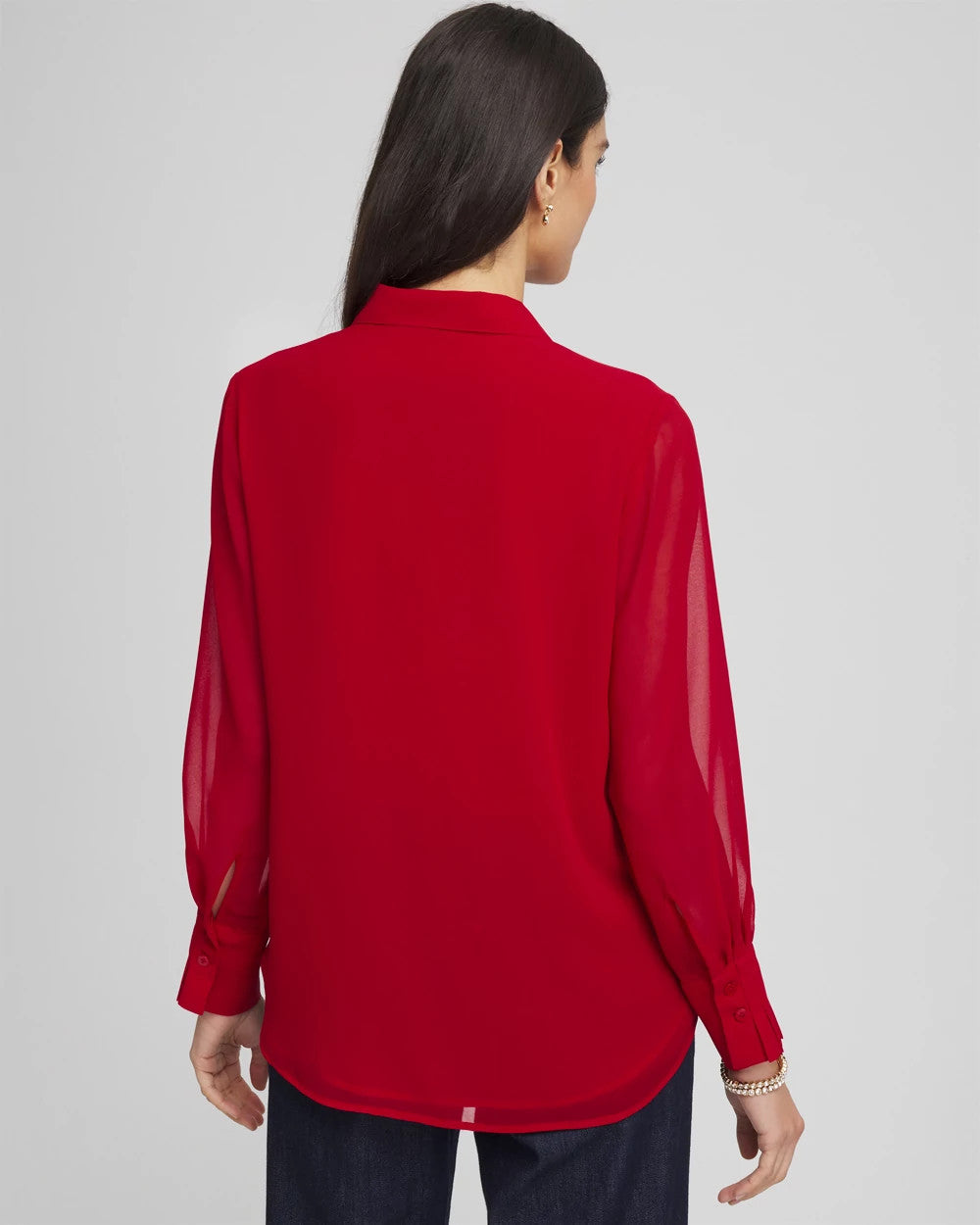 Chico's Pintuck Georgette Tunic CARMINE RED