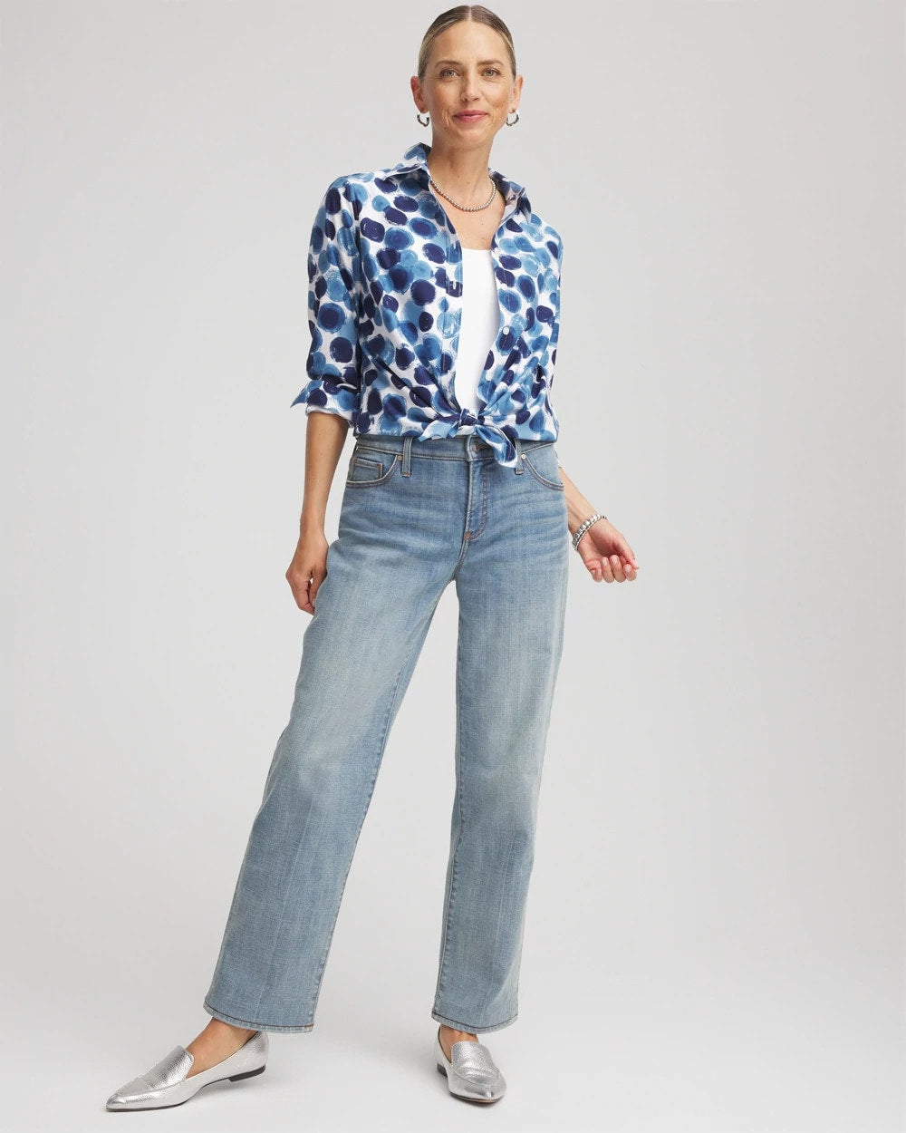 Chico's No Iron™ Printed Sateen Shirt PASSPORT BLUE