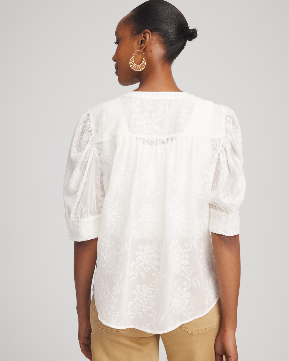 Chico's Chiffon Puff Sleeve Shirt ECRU