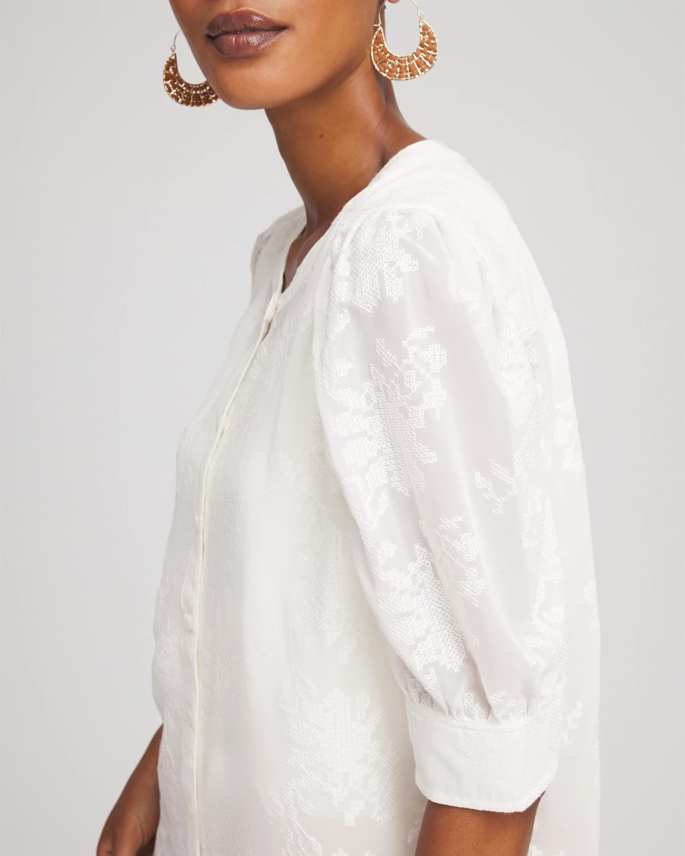 Chico's Chiffon Puff Sleeve Shirt ECRU