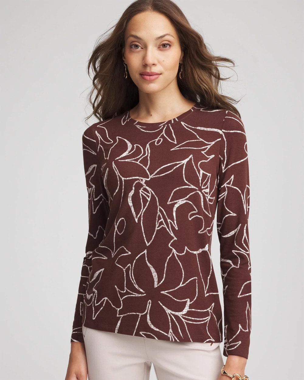 Chico's Floral Touch of Cool™ Layering Tee CACAO