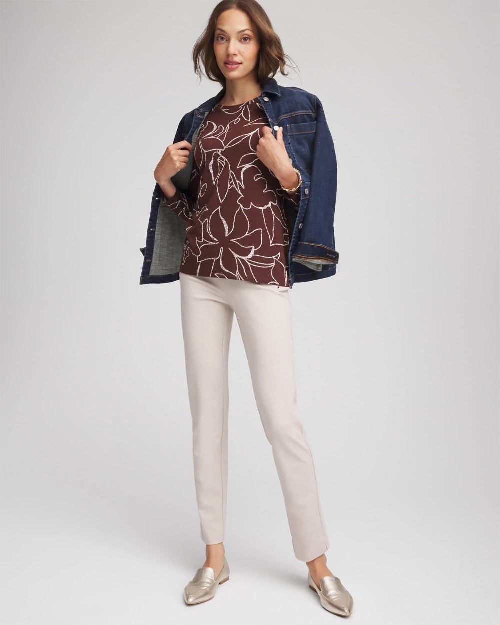Chico's Floral Touch of Cool™ Layering Tee CACAO