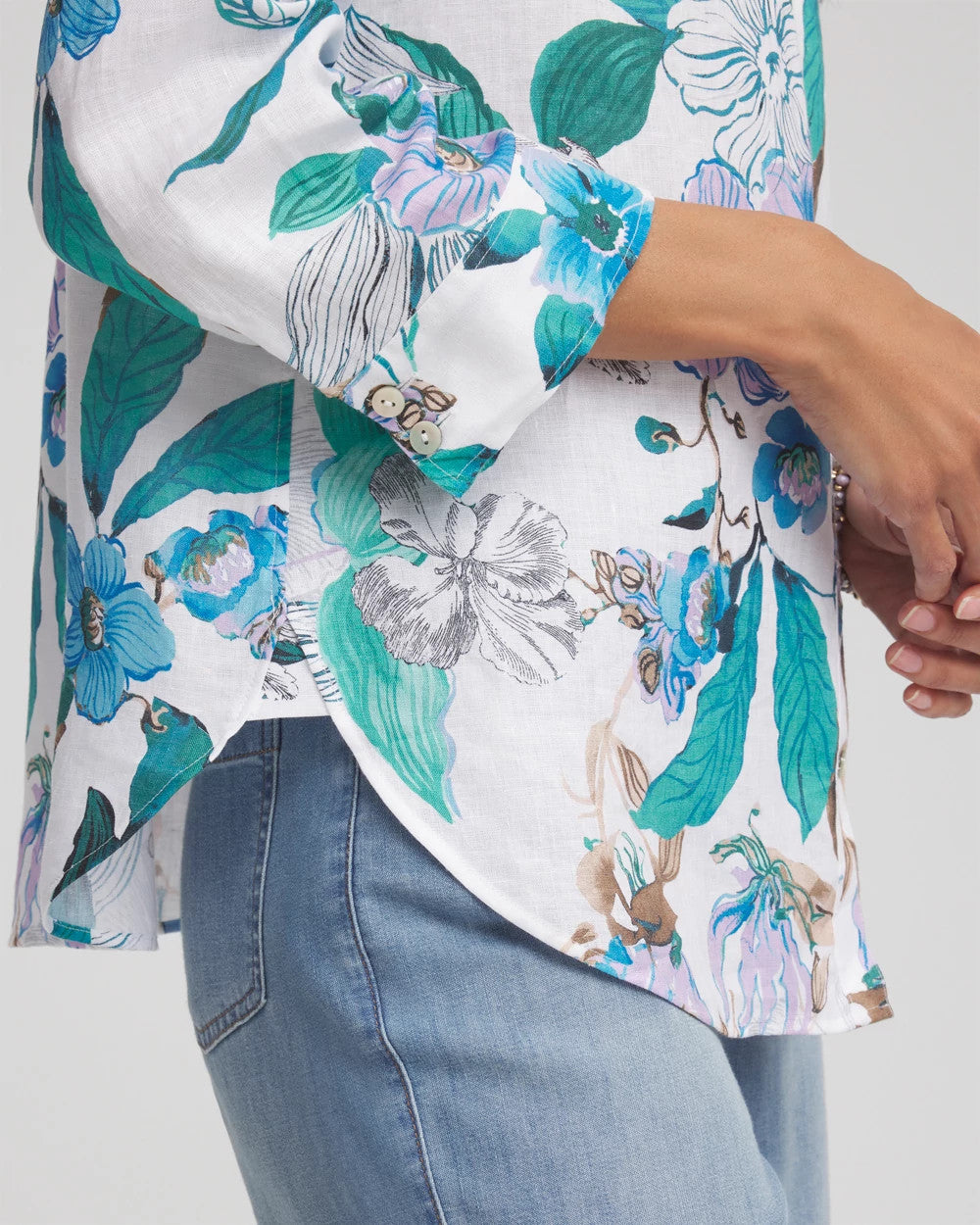 Chico's No Iron™ Floral Linen Shirt PARADISO BLUE