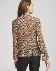Chico's Animal-Print Pleated Georgette Blouse BLACK