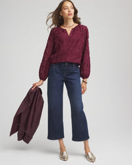 Chico's Feathered Pullover Peasant Blouse DEEP CHIANTI