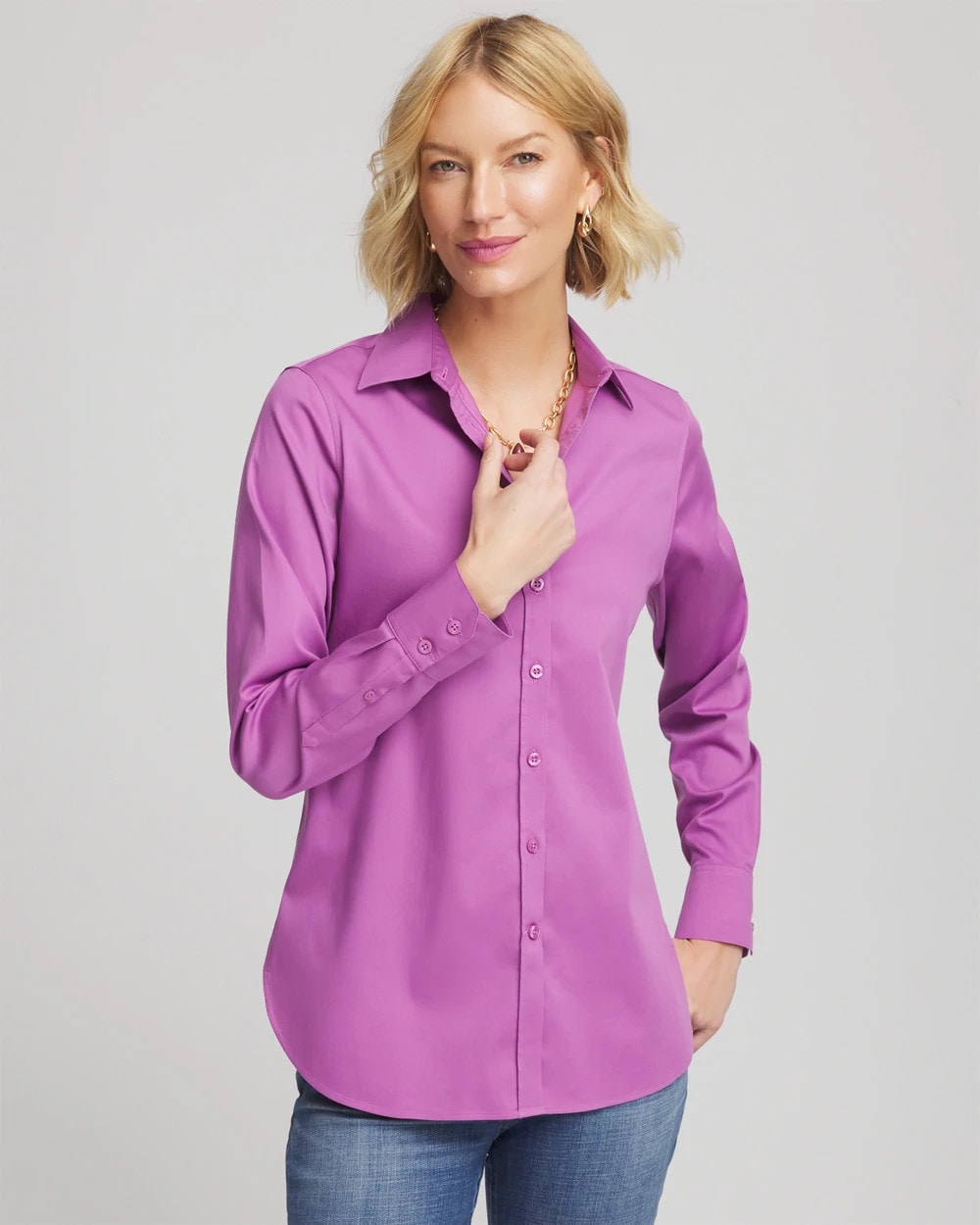 Chico's No Iron™ Stretch-Sateen Shirt GOOSEBERRY