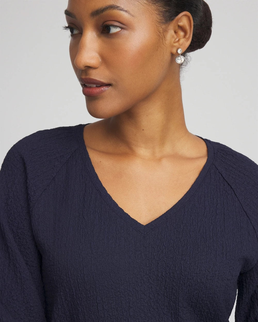 Chico's Textured Raglan V-Neck Top PASSPORT BLUE