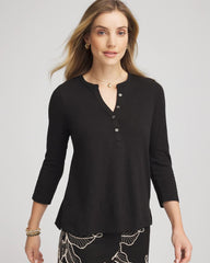 Chico's Cotton Slub Henley Shirt BLACK