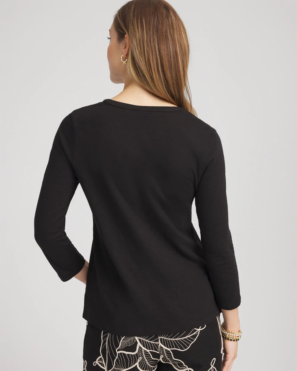 Chico's Cotton Slub Henley Shirt BLACK