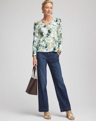 Chico's Printed Slub Puff-Sleeve Tee BLUE MENTHE