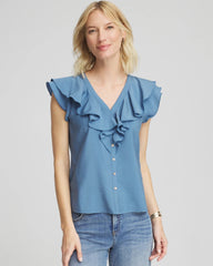 Chico's Crepe Ruffle-Trim Blouse BLUE LOTUS