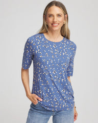 Chico's Printed Elbow Sleeve Tee BLUE LOTUS