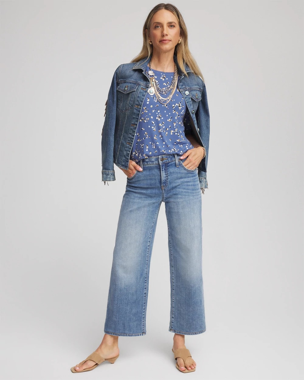 Chico's Printed Elbow Sleeve Tee BLUE LOTUS