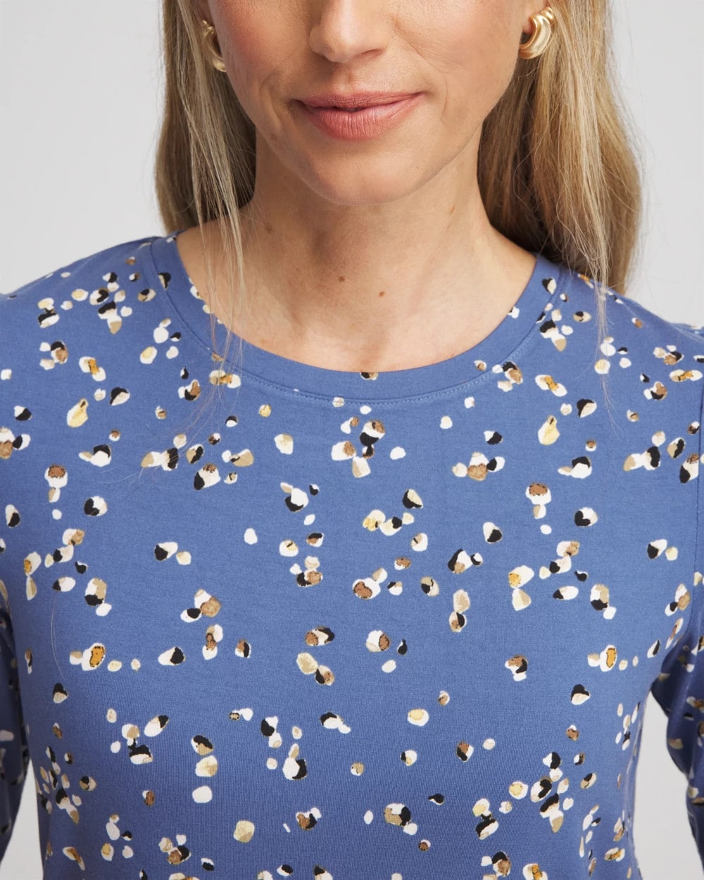 Chico's Printed Elbow Sleeve Tee BLUE LOTUS